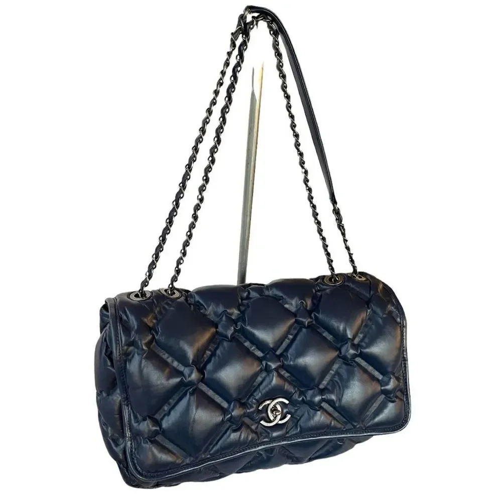 Chanel Chesterfield Large Quilted Lambskin Handbag Blue